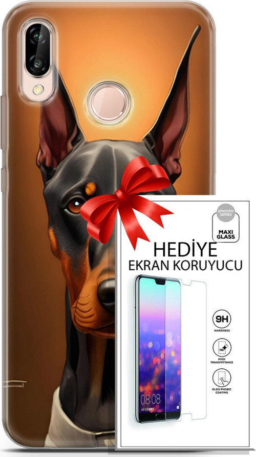 Huawei P20 Lite Kılıf Orijinal Seri Dogs 03 Doberman Arka Kapak + Ekran Koruyucu