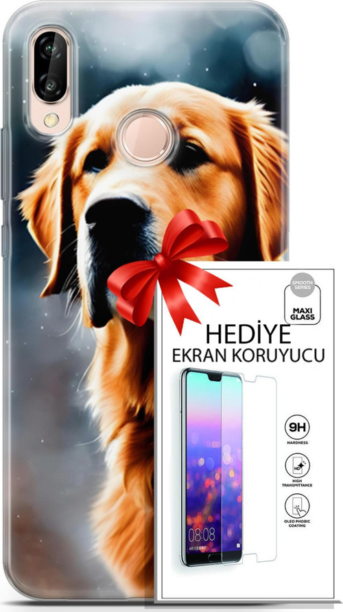 Huawei P20 Lite Kılıf Orijinal Seri Dogs 16 Golden Retriever Hediyelik Kılıf Ve Ekran Koruyucu