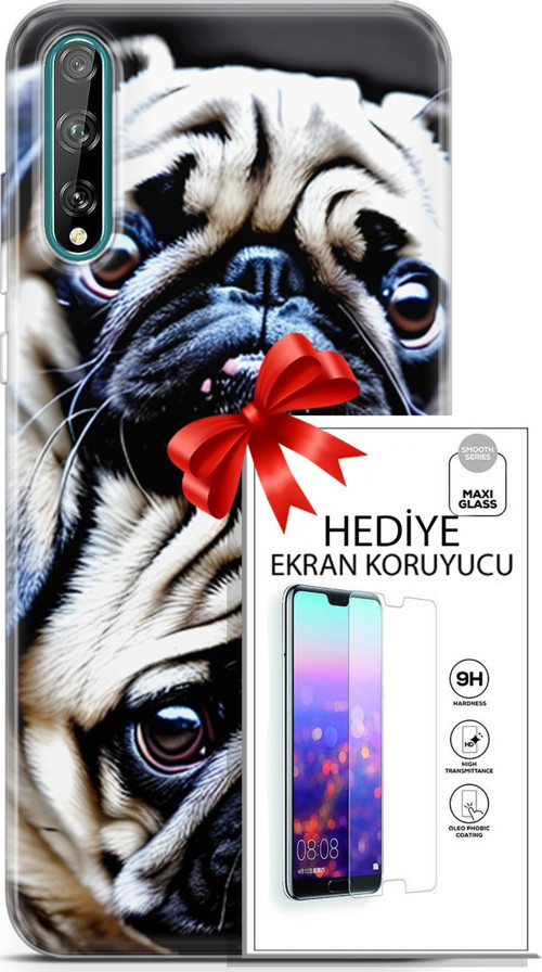 Huawei P Smart S 2020 Kılıf Orijinal Seri Dogs 20 İkili Pug Renkli Kılıf Ekran Koruyucu