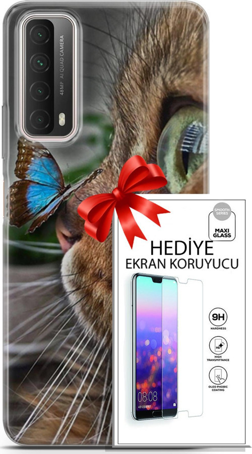 Huawei P Smart 2021 Kılıf Orijinal Seri Scotish-British 12 Munchkin Kelebek Tasarım Kılıf + Ekran Koruyucu