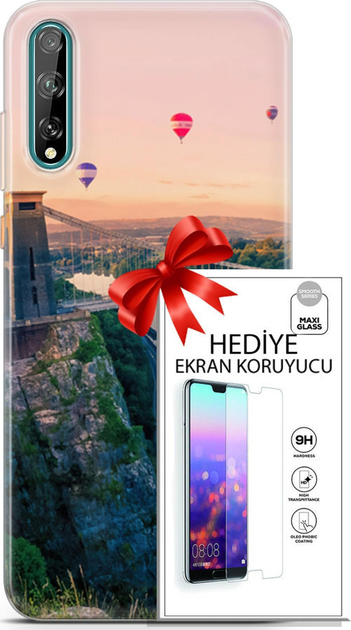 Huawei P Smart S 2020 Kılıf Orijinal Seri Fantasy 07 Köprü Balonlar Desenli Kılıf + Ön Ekran Koruyucu
