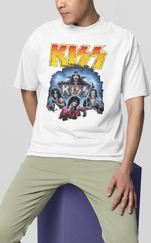 Rock Metal Müzik Grubu Kiss Baskılı Unisex Oversize Tişört