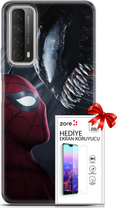 Huawei P Smart 2021 Kılıf Orijinal Seri Supers 09 Spider-Man Vs Venom Uv Kılıf Ve Ekran Koruyucu