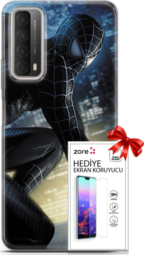 Huawei P Smart 2021 Kılıf Orijinal Seri Supers 21 Spider Man Duvar Kağıdı Darbe Önleyici Kapak + Ekran Koruyucu