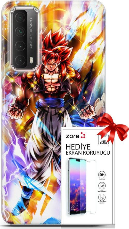 Huawei P Smart 2021 Kılıf Orijinal Seri Supers 24 Goku Wallpaper Darbe Emici Kılıf + Ekran Koruyucu
