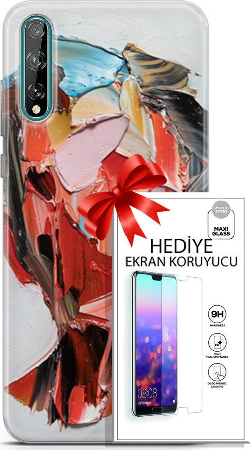 Huawei P Smart S 2020 Kılıf Orijinal Seri Soul 09 Pembe Kırmızı Mavi Uv Kılıf Ve Ekran Koruyucu
