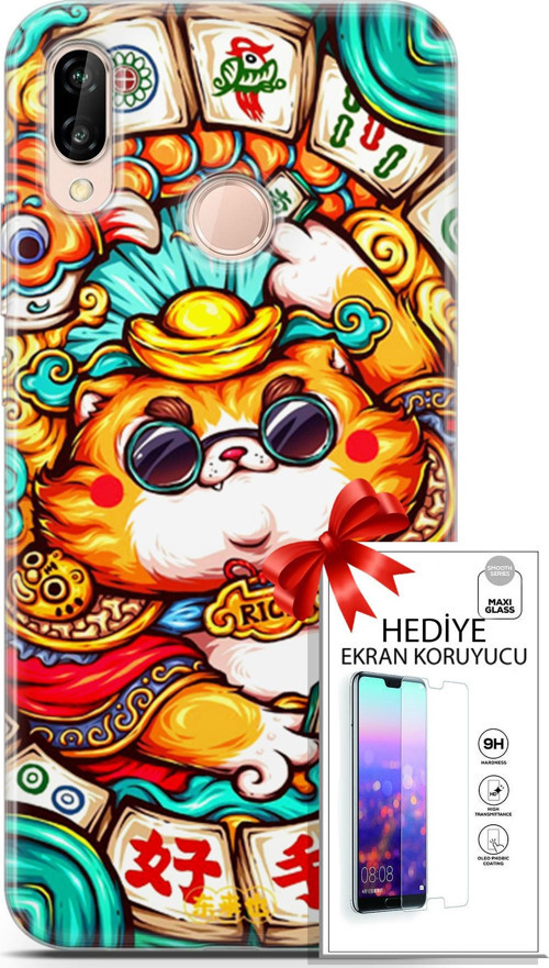 Huawei P20 Lite Kılıf Orijinal Seri Bounce 18 Skylar Smith Parlak Kılıf + Ekran Koruyucu Full Koruma