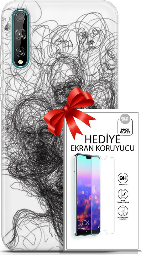 Huawei P Smart S 2020 Kılıf Orijinal Seri Soul 25 Kurşunkalem Soyulmayan Kılıf + Ekran Koruyucu Full