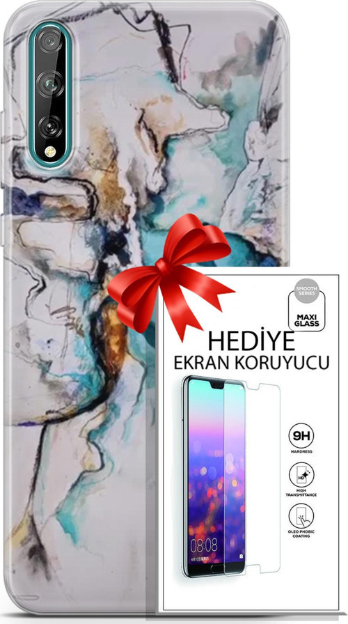 Huawei P Smart S 2020 Kılıf Orijinal Seri Soul 11 Turkuaz 4K Baskılı Kılıf + Ekran Koruyucu Full Koruma