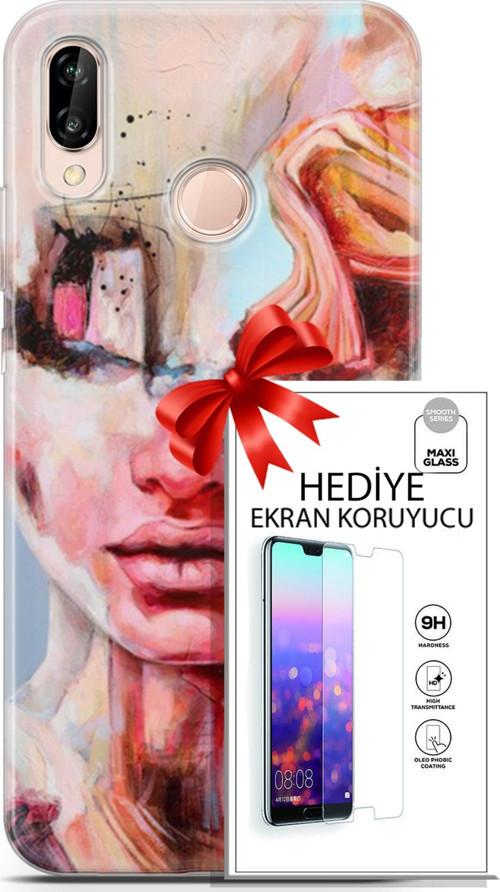 Huawei P20 Lite Kılıf Orijinal Seri Soul 14 Beyaz Kırmızı Cover Kılıf + Ön Ekran Koruyucu