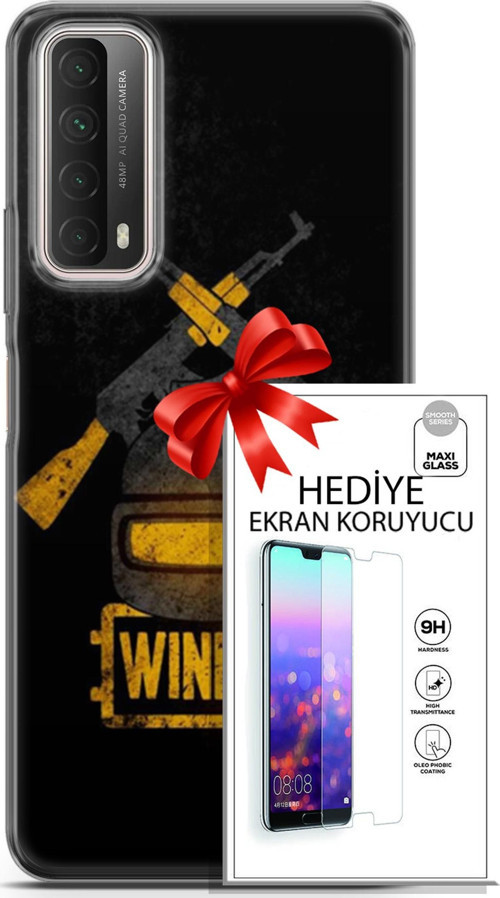 Huawei P Smart 2021 Kılıf Orijinal Seri Pubg 15 Winner Kalın Silikon + Ekran Koruyucu