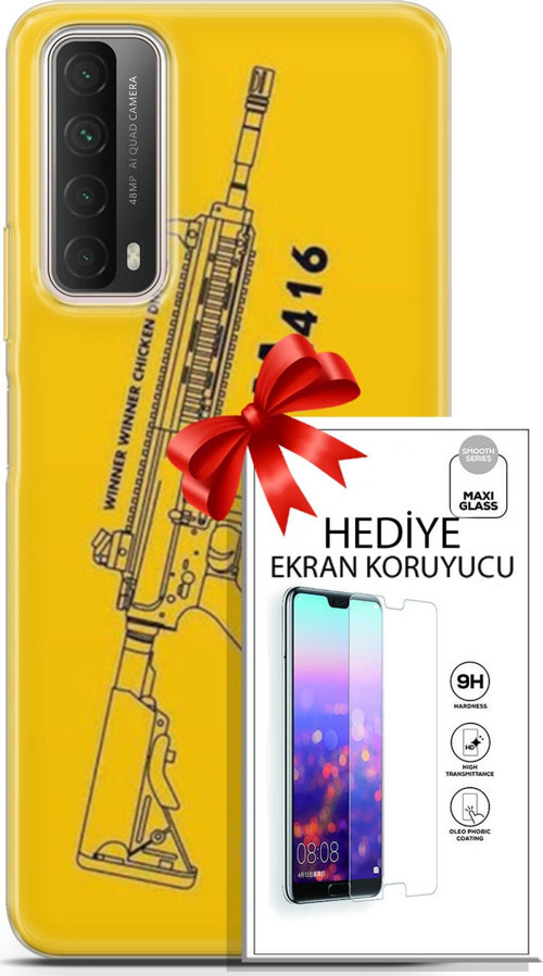 Huawei P Smart 2021 Kılıf Orijinal Seri Pubg 28 M416 İz Bırakmayan Kılıf + Ön Ekran Koruyucu