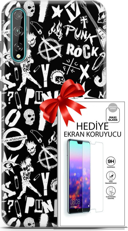 Huawei P Smart S 2020 Kılıf Orijinal Seri Punky 18 Rock Punk Parlak Kılıf + Ekran Koruyucu Full Koruma