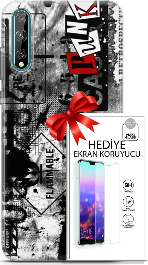 Huawei P Smart S 2020 Kılıf Orijinal Seri Punky 26 Retrospective Soft Kapak + Ekran Koruyucu