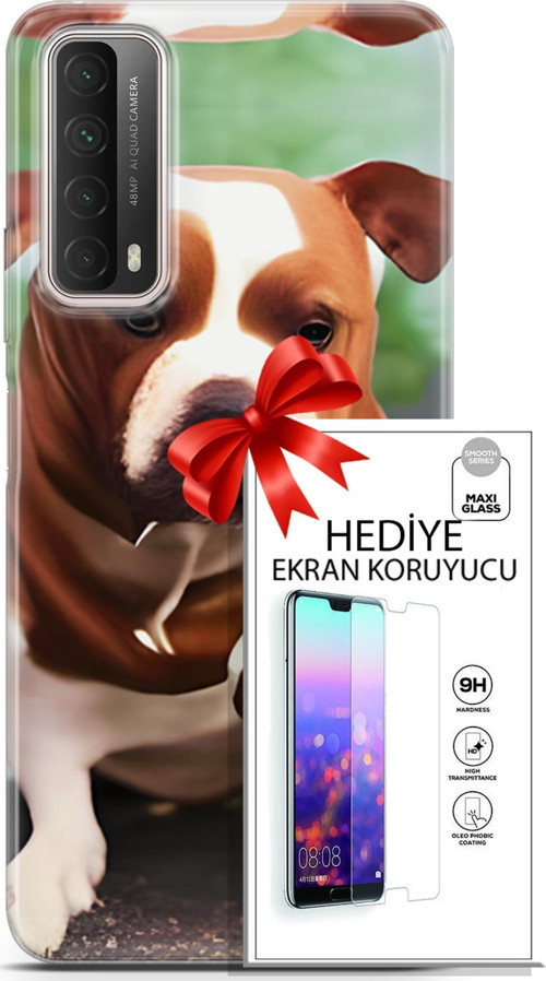 Huawei P Smart 2021 Kılıf Orijinal Seri Dogs 29 American Staffordshire Leke Tutmaz Kapak + Ekran Koruyucu