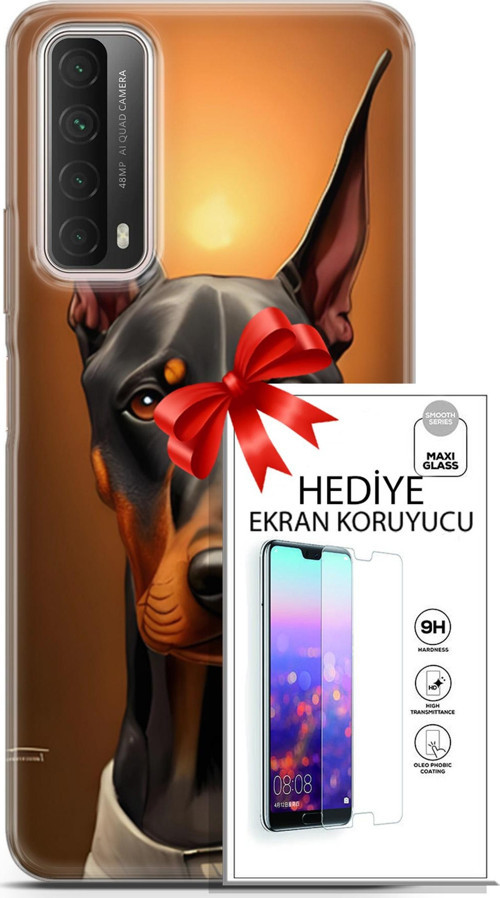 Huawei P Smart 2021 Kılıf Orijinal Seri Dogs 03 Doberman Arka Kapak + Ekran Koruyucu