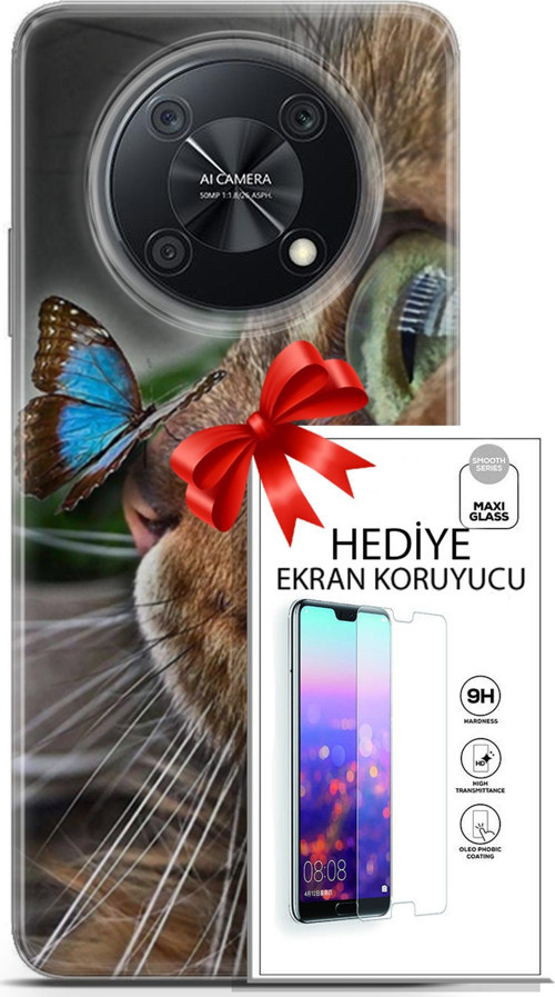 Huawei Nova Y90 Kılıf Orijinal Seri Scotish-British 12 Munchkin Kelebek Tasarım Kılıf + Ekran Koruyucu