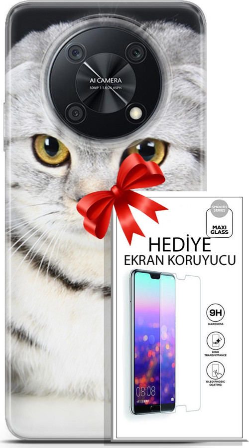 Huawei Nova Y90 Kılıf Orijinal Seri Scotish-British 18 British Beyaz Parlak Kılıf + Ekran Koruyucu F