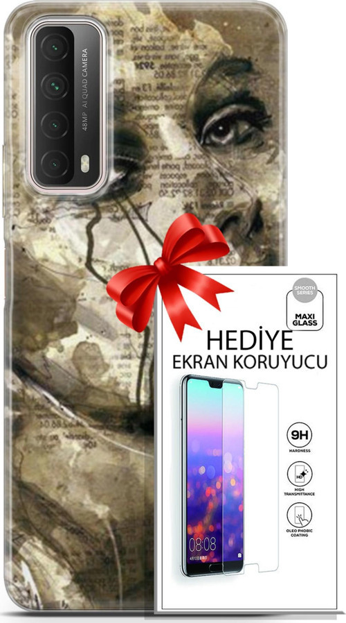 Huawei P Smart 2021 Kılıf Orijinal Seri Soul 17 Ağlayan Yüz Yumuşak Kılıf + Ekran Koruyucu