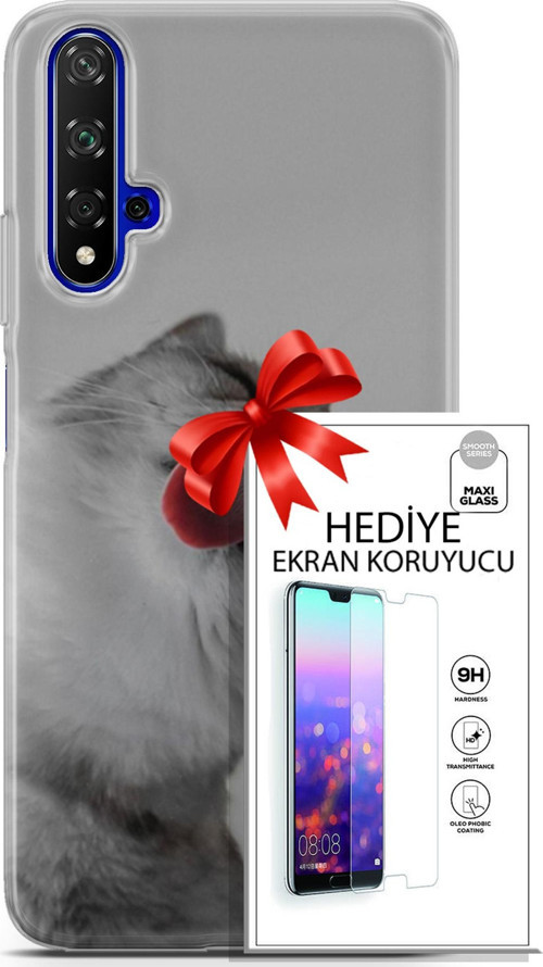 Huawei Nova 5T Kılıf Orijinal Seri Scotish-British 07 British Shorthair Desenli Kılıf + Ön Ekran Koruyucu