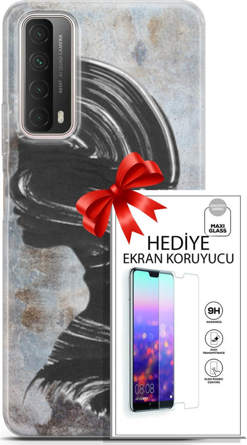Huawei P Smart 2021 Kılıf Orijinal Seri Soul 18 Silüet Parlak Kılıf + Ekran Koruyucu Full Korumak