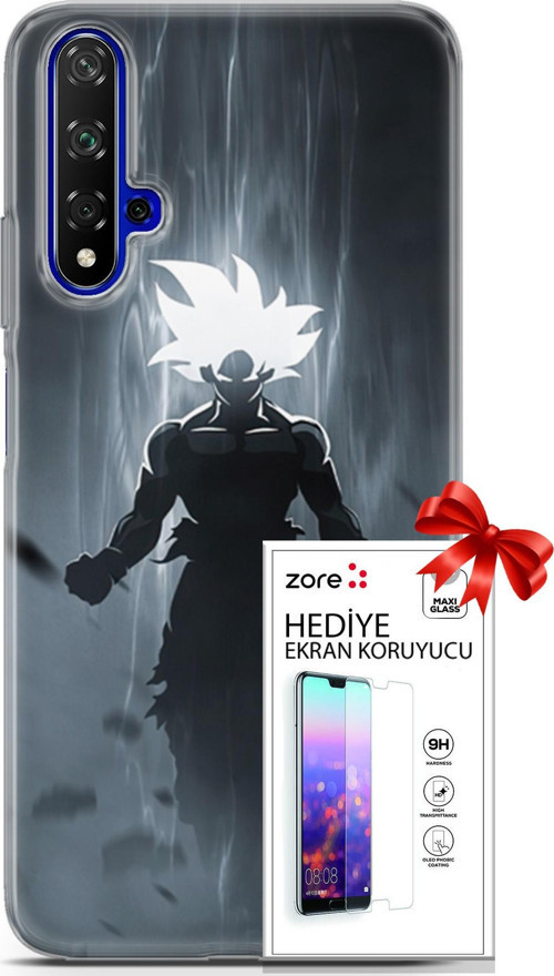 Huawei Nova 5T Kılıf Orijinal Seri Supers 27 Dark Goku Lazer Kesim Silikon Ekran Koruyucu