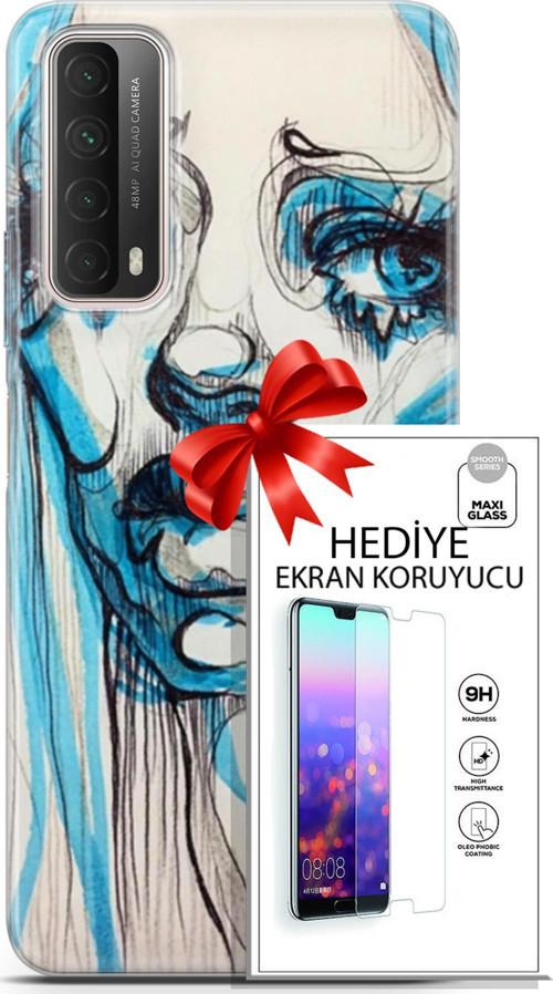 Huawei P Smart 2021 Kılıf Orijinal Seri Soul 26 Hüzünlü Yüz Soft Kapak + Ekran Koruyucu