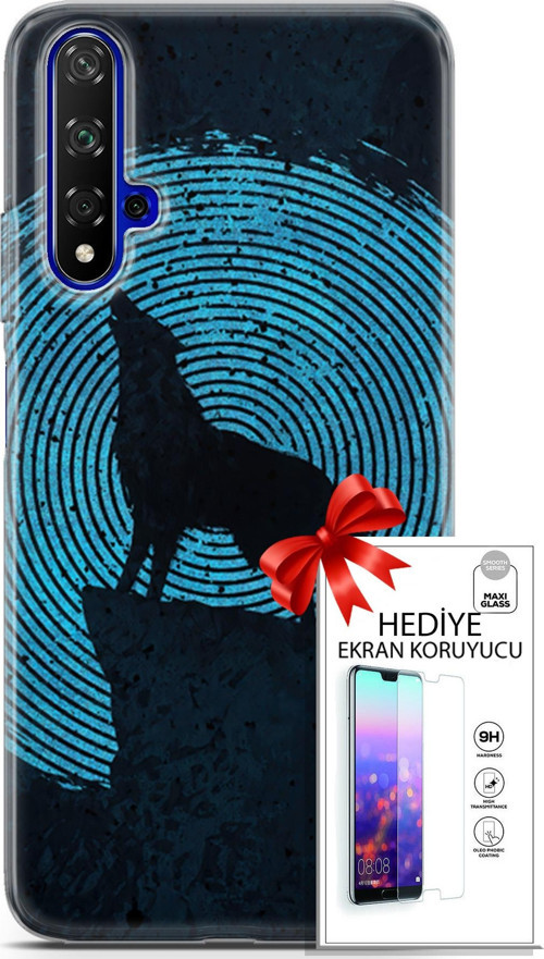 Huawei Nova 5T Kılıf Orijinal Seri Algorand 05 Parmak İzi Kurt Koruma Kılıfı + Ekran Koruyucu