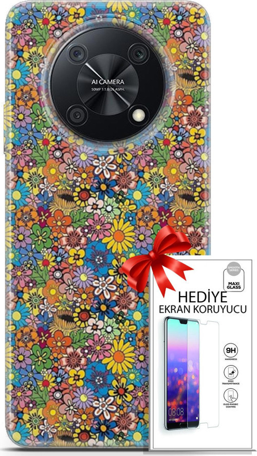 Huawei Nova Y90 Kılıf Orijinal Seri Cardano 06 Küçük Çiçekler Koruyucu Kapak Ekran Koruyucu