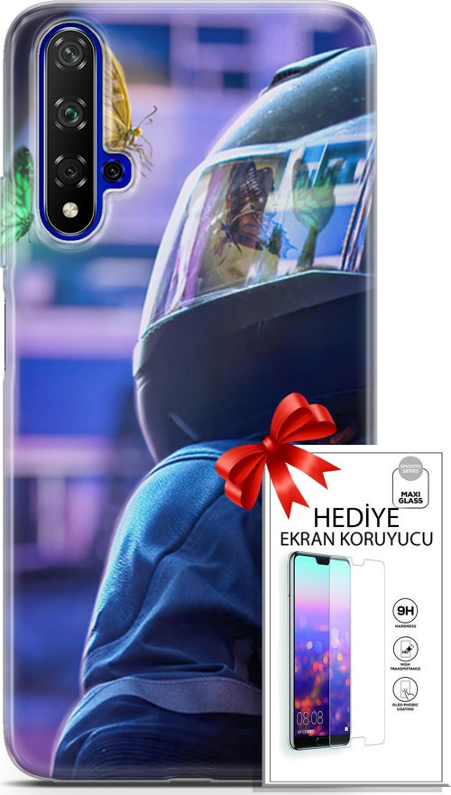 Huawei Nova 5T Kılıf Orijinal Seri Algorand 26 Kelebekler Soft Kapak + Ekran Koruyucu