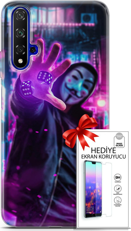 Huawei Nova 5T Kılıf Orijinal Seri Algorand 04 Zarlar Silikon Kılıf + Ekran Koruyucu Full Korumak