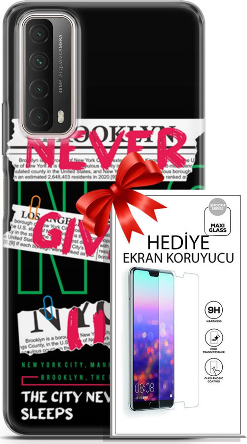 Huawei P Smart 2021 Kılıf Orijinal Seri Punky 21 Never Give Up Darbe Önleyici Kapak + Ön Ekran Koruyucu