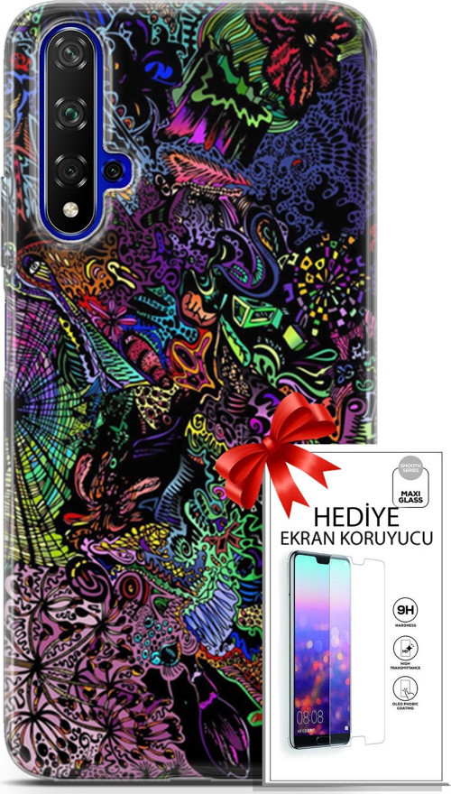 Huawei Nova 5T Kılıf Orijinal Seri Cardano 03 Karışık Renkler Arka Kapak + Ekran Koruyucu