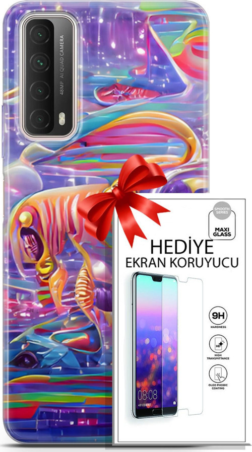 Huawei P Smart 2021 Kılıf Orijinal Seri Cyberpunk 11 4. Boyut 4K Baskılı Kılıf + Ekran Koruyucu Full