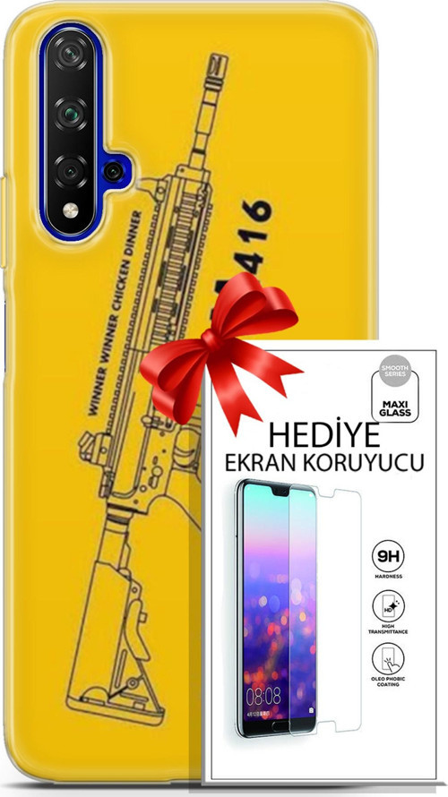 Huawei Nova 5T Kılıf Orijinal Seri Pubg 28 M416 İz Bırakmayan Kılıf + Ön Ekran Koruyucu
