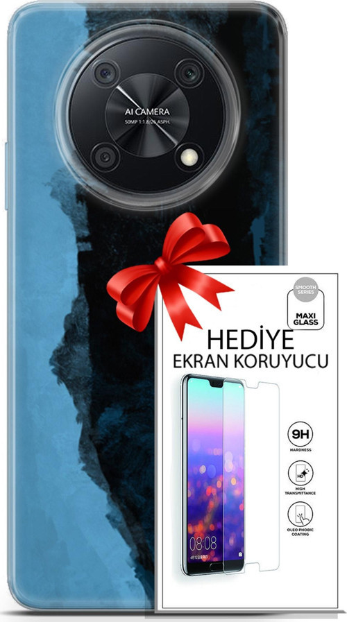 Huawei Nova Y90 Kılıf Orijinal Seri Nature 24 Mavi Siyah Darbe Emici Kılıf + Ekran Koruyucu