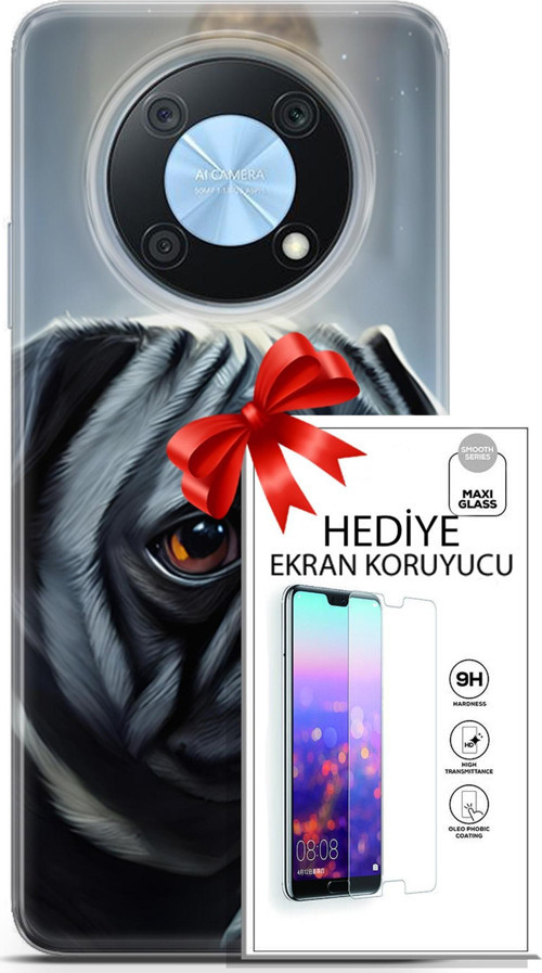 Huawei Nova Y90 Kılıf Orijinal Seri Dogs 30 Pug Kenarları Şeffaf Kapak Ve Ekran Koruyucu