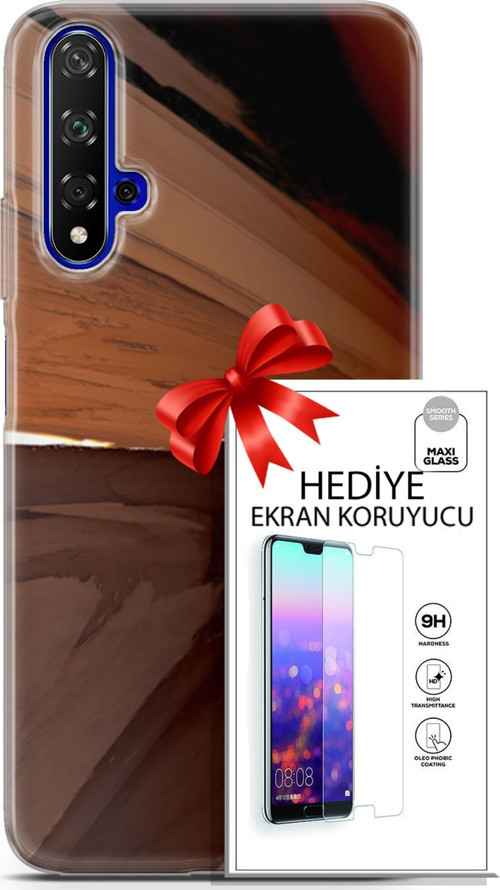 Huawei Nova 5T Kılıf Orijinal Seri Nature 01 Kahverengi Tonlar Telefon Kılıfı + Ekran Koruyucu