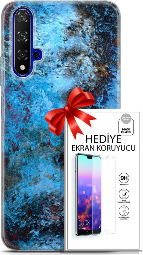 Huawei Nova 5T Kılıf Orijinal Seri Nature 27 Rengarenk Lazer Kesim Silikon Ekran Koruyucu