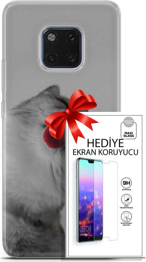 Huawei Mate 20 Pro Kılıf Orijinal Seri Scotish-British 07 British Shorthair Desenli Kılıf + Ön Ekran Koruyucu