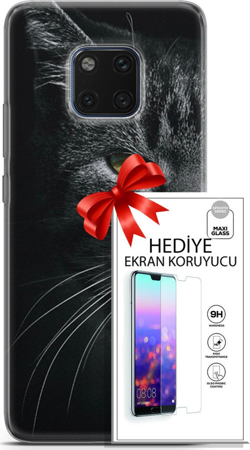 Huawei Mate 20 Pro Kılıf Orijinal Seri Scotish-British 24 Asi Kedi Darbe Emici Kılıf + Ekran Koruyucu