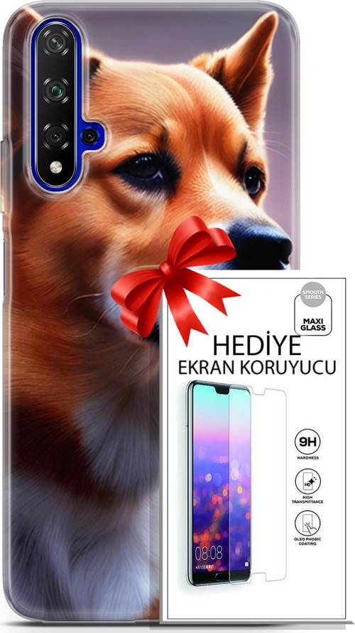 Huawei Nova 5T Kılıf Orijinal Seri Dogs 19 Galler Corgisi Tam Koruma Kılıf + Ekran Koruyucu