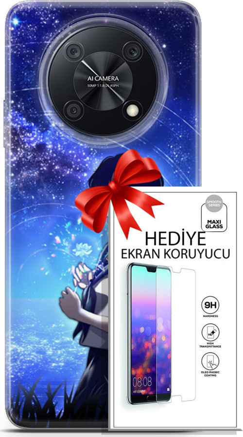 Huawei Nova Y90 Kılıf Orijinal Seri Fantasy 01 Çiçekli Kız Telefon Kılıfı + Ekran Koruyucu