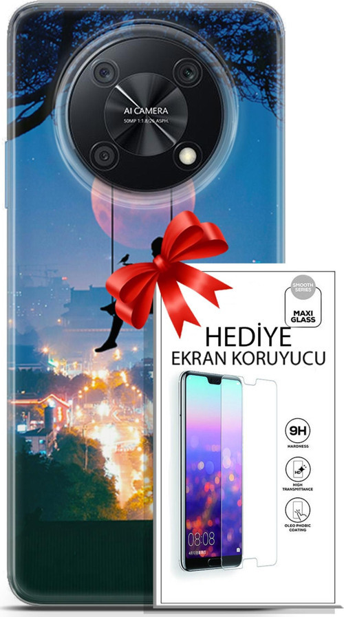 Huawei Nova Y90 Kılıf Orijinal Seri Fantasy 30 Ay Salıncak Kenarları Şeffaf Kapak Ve Ekran Koruyucu