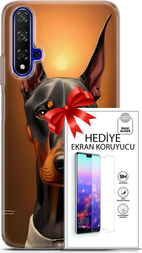 Huawei Nova 5T Kılıf Orijinal Seri Dogs 03 Doberman Arka Kapak + Ekran Koruyucu