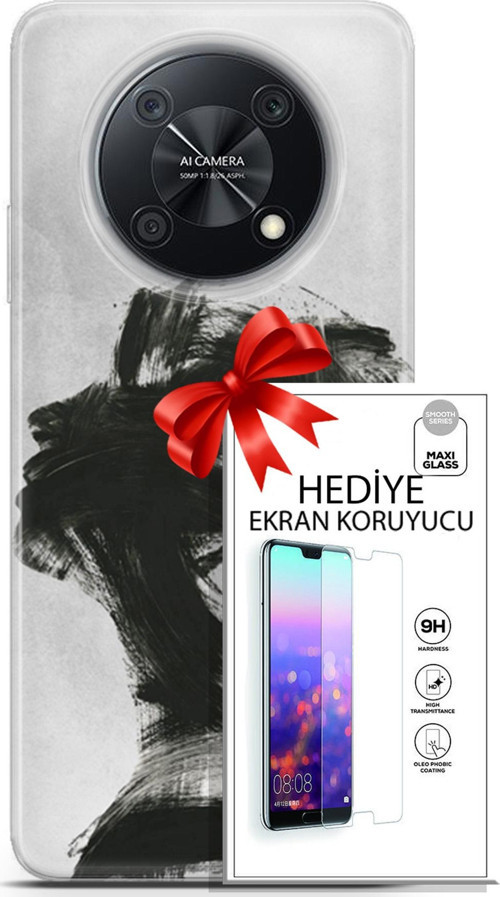 Huawei Nova Y90 Kılıf Orijinal Seri Soul 05 Karakalem Koruma Kılıfı + Ekran Koruyucu