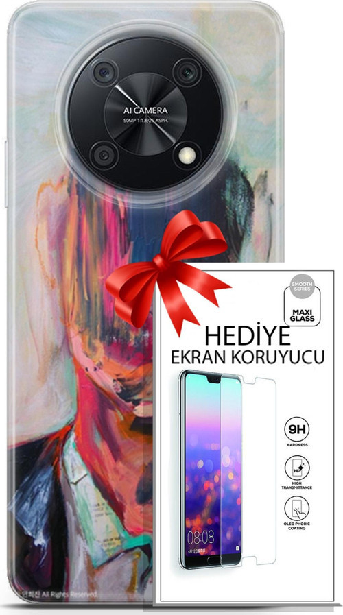 Huawei Nova Y90 Kılıf Orijinal Seri Soul 22 Acivert Pembe Kap + Ekran Koruyucu