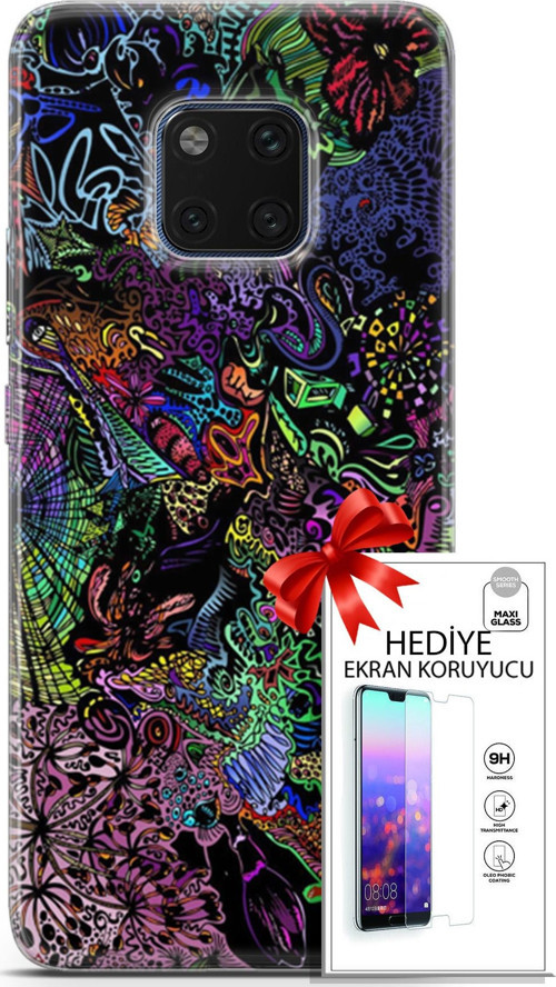 Huawei Mate 20 Pro Kılıf Orijinal Seri Cardano 03 Karışık Renkler Arka Kapak + Ekran Koruyucu