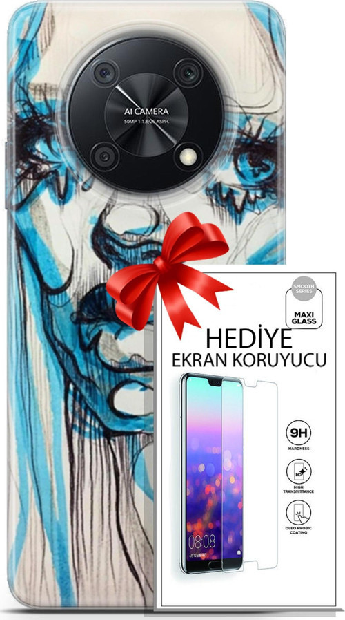 Huawei Nova Y90 Kılıf Orijinal Seri Soul 26 Hüzünlü Yüz Soft Kapak + Ekran Koruyucu