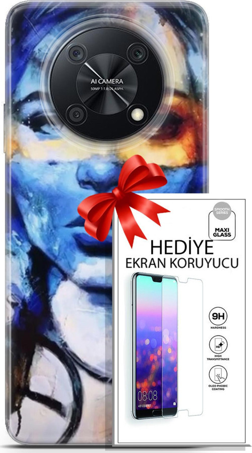 Huawei Nova Y90 Kılıf Orijinal Seri Soul 13 Mavi Sarı Case Kapak Ekran Koruyucu